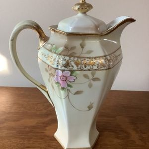Nippon hand painted vintage floral teapot with gold trim